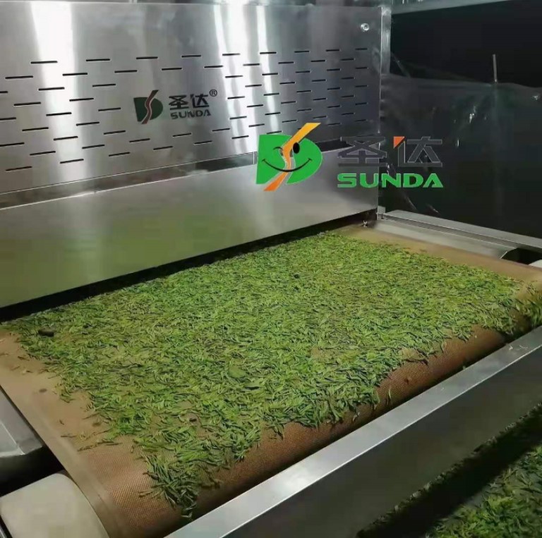 Quality Continuous automatic microwave tunnel Green tea sterilization drying machine for sale