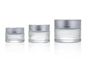 China Clear 20ml 50ml Glass Cosmetic Cream Jar With Silver Cap on sale