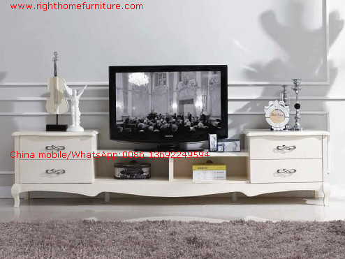  Ivory Classic TV stand wood furniture Audiovisual cabinet in White matt PU painting Manufactures