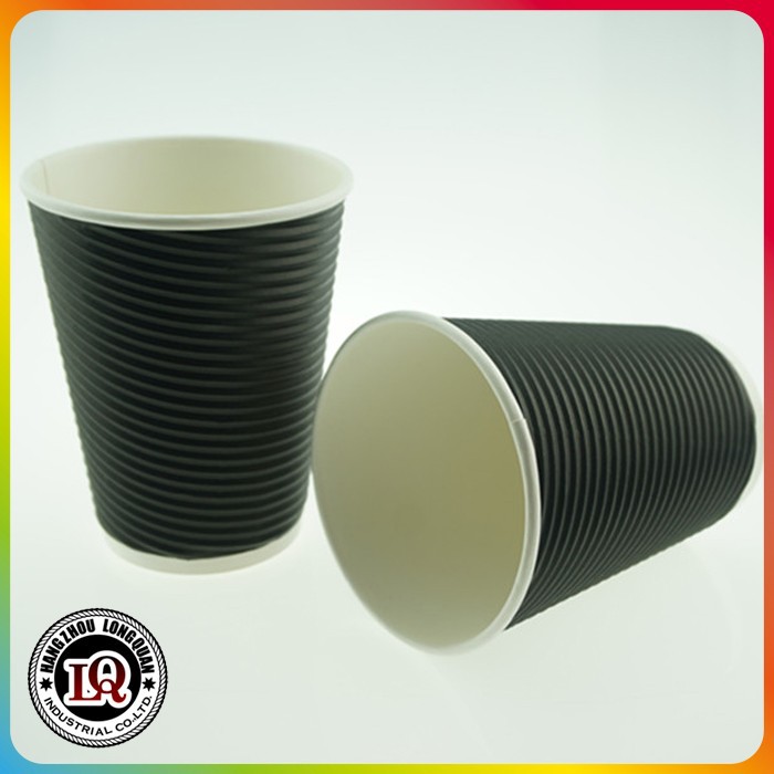 Disposable 12oz Horizontal Ripple Wall Paper Coffee Cups