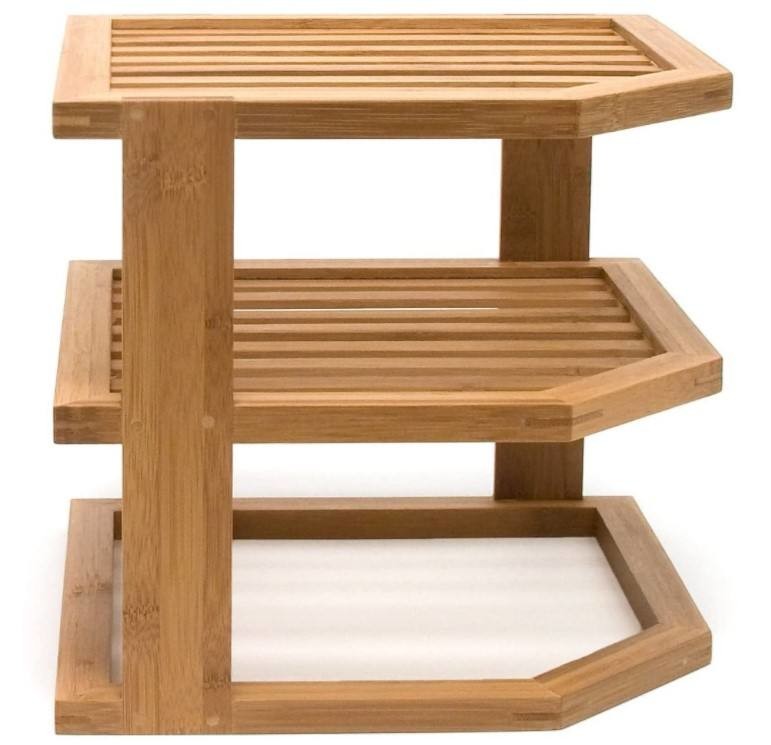 China 3 Tier Drainer Drying Wooden Dish Rack For Plate Bamboo Kitchen Corner Organizer Shelf on sale