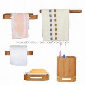 China 5-piece Bathroom Accessories, Made of Bamboo, Includes Toothbrush Holder and Towel Rail on sale