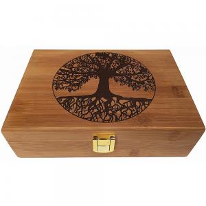 China Home Decorative Recyclable Bamboo Wood Storage Box Engraved Tree Design on sale