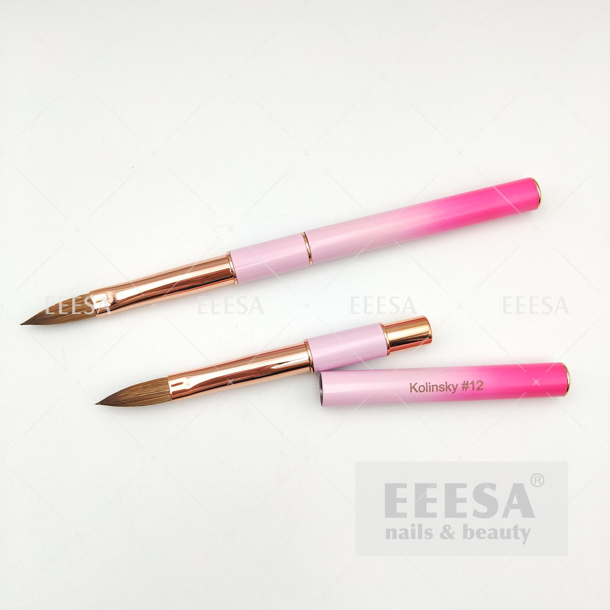  Luxury Pink Red Ombre Rose Gold Metal Size 8 10 12 14 16 Kolinsky Acrylic Nail Brushes Manufactures