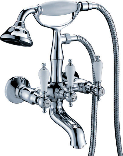  Classic Wall Mounted Two Hole Bathroom Faucet Mixer Taps , Telephone Hand Shower Manufactures