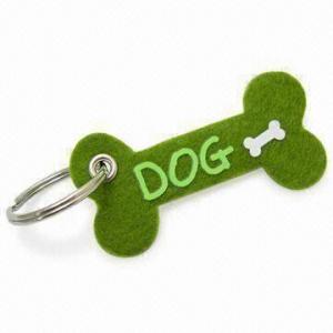  Bone-shape Keychain in Green Color, Measures 7 x 3.5cm, Made of 3mm Felt Material Manufactures