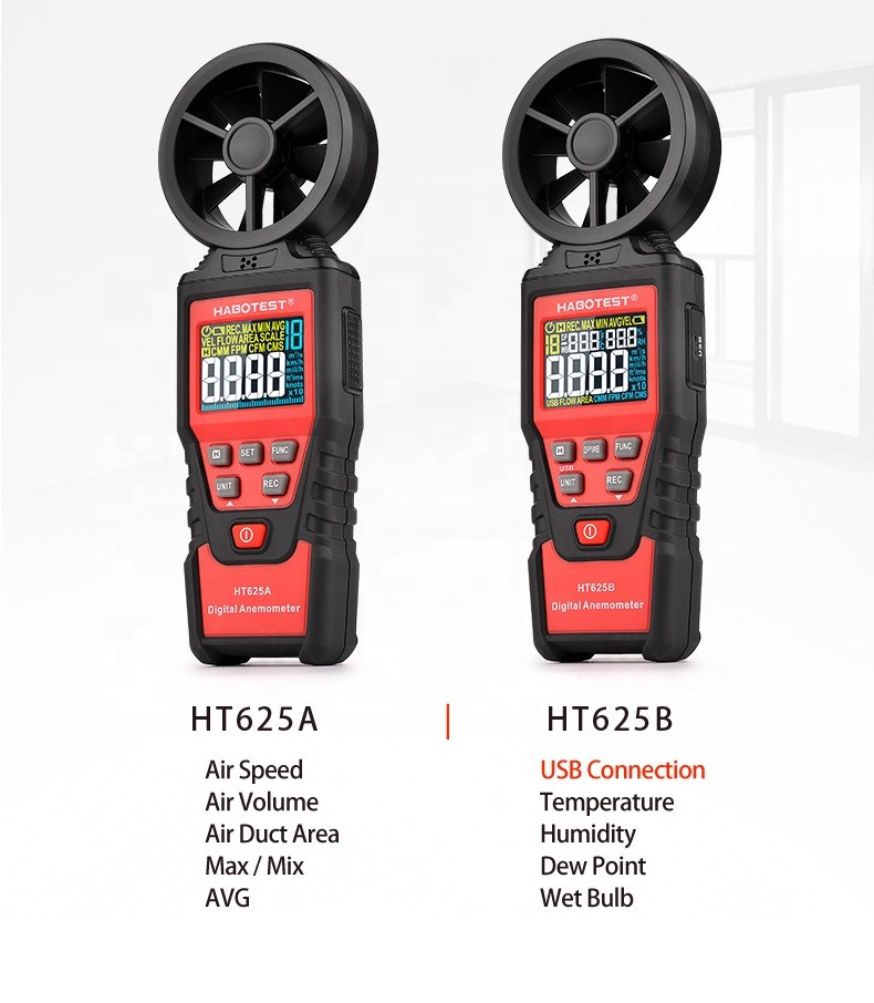  3x1.5V AAA Batteries Handheld Digital Anemometer , 60 Degree Digital Wind Meter Manufactures