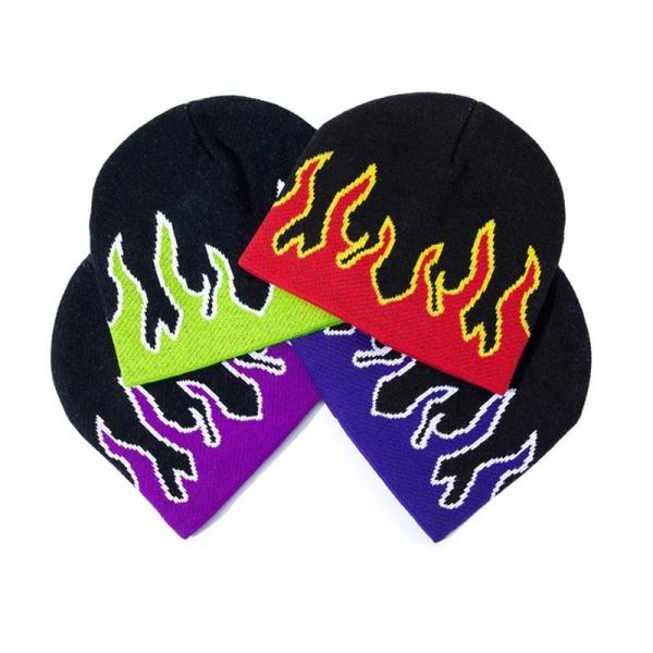 Fashion Fire Design Knit Beanie Hats Woven Label Character Style