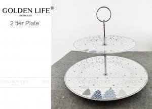 China 2 Tier Serving Tray Ceramic Dinner Plates Cookies Canapes With Christmas Tree Snow Pattern on sale
