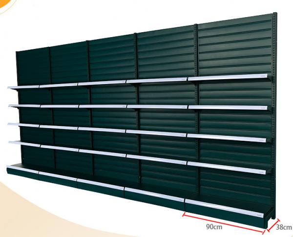 Quality Strip Type Back Panel Supermarket Display Shelving With Hook / Basket Accessories for sale