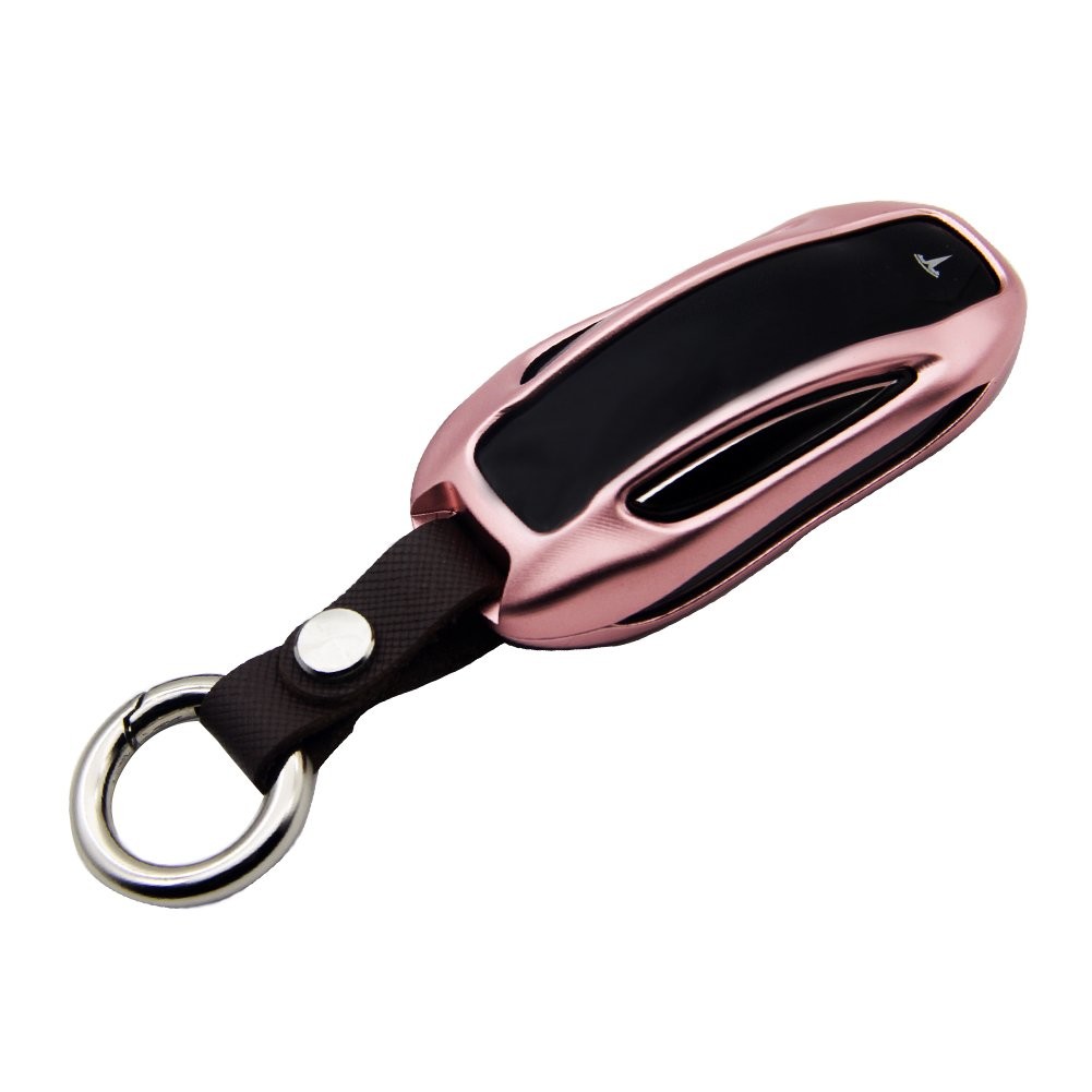  Topfit Premium Aluminum Metal Car Key Case Shell Cover with Key Chain for Tesla Model X (Rose Gold) Manufactures