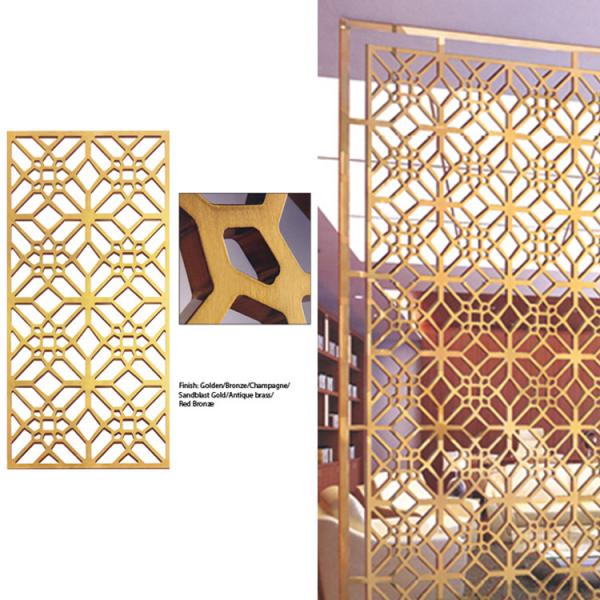 Quality Custom SS Gold Metal Room Divider Laser Cut Divider Panels 3.0mm Thick Grand Metal for sale