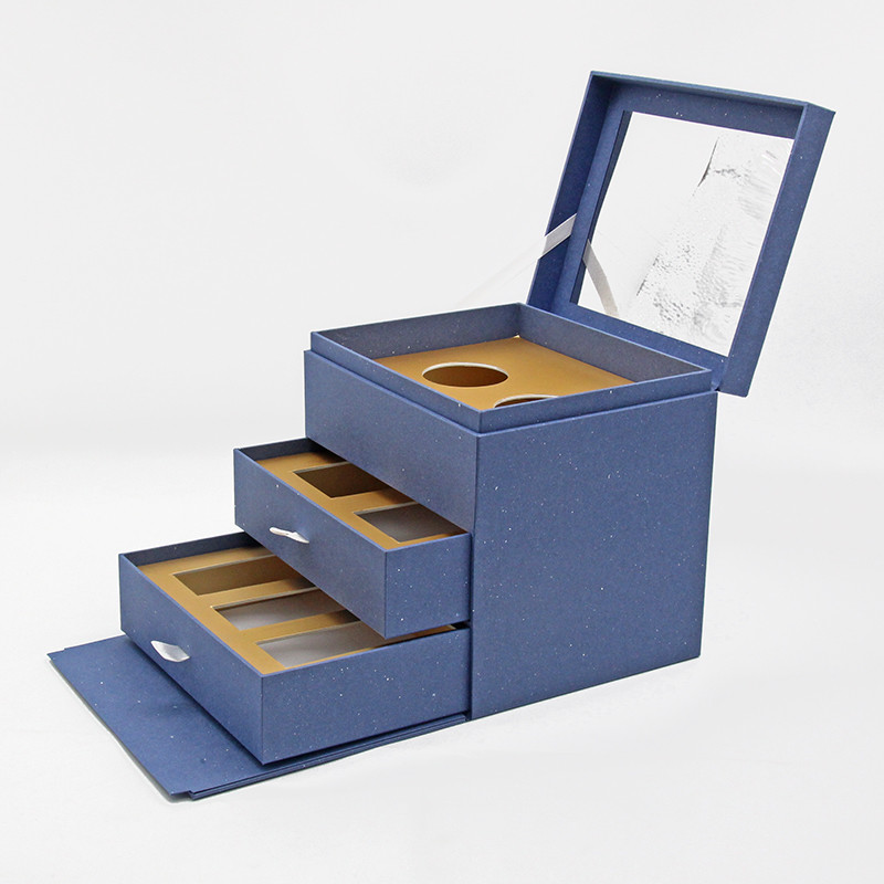 Navy Blue Luxury Cardboard Box For Perfume Cosmetic Packaging ODM