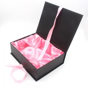 China Custom Logo Printed Black Pink Magnetic Luxury Silk Satin Lined Packaging Gift Box With Lid And Ribbon on sale