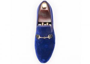 China Motif Blue Mens Velvet Dress Slippers , Burgundy Loafers Mens Buckle Dress Shoes on sale