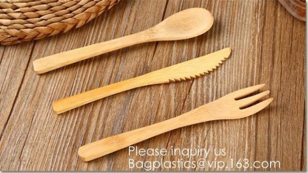 Eco friendly 5 Pieces Fork Knife Spoon Bamboo Disposable Cutlery Set Reusable Bamboo Cutlery Travel Set Bagease pack
