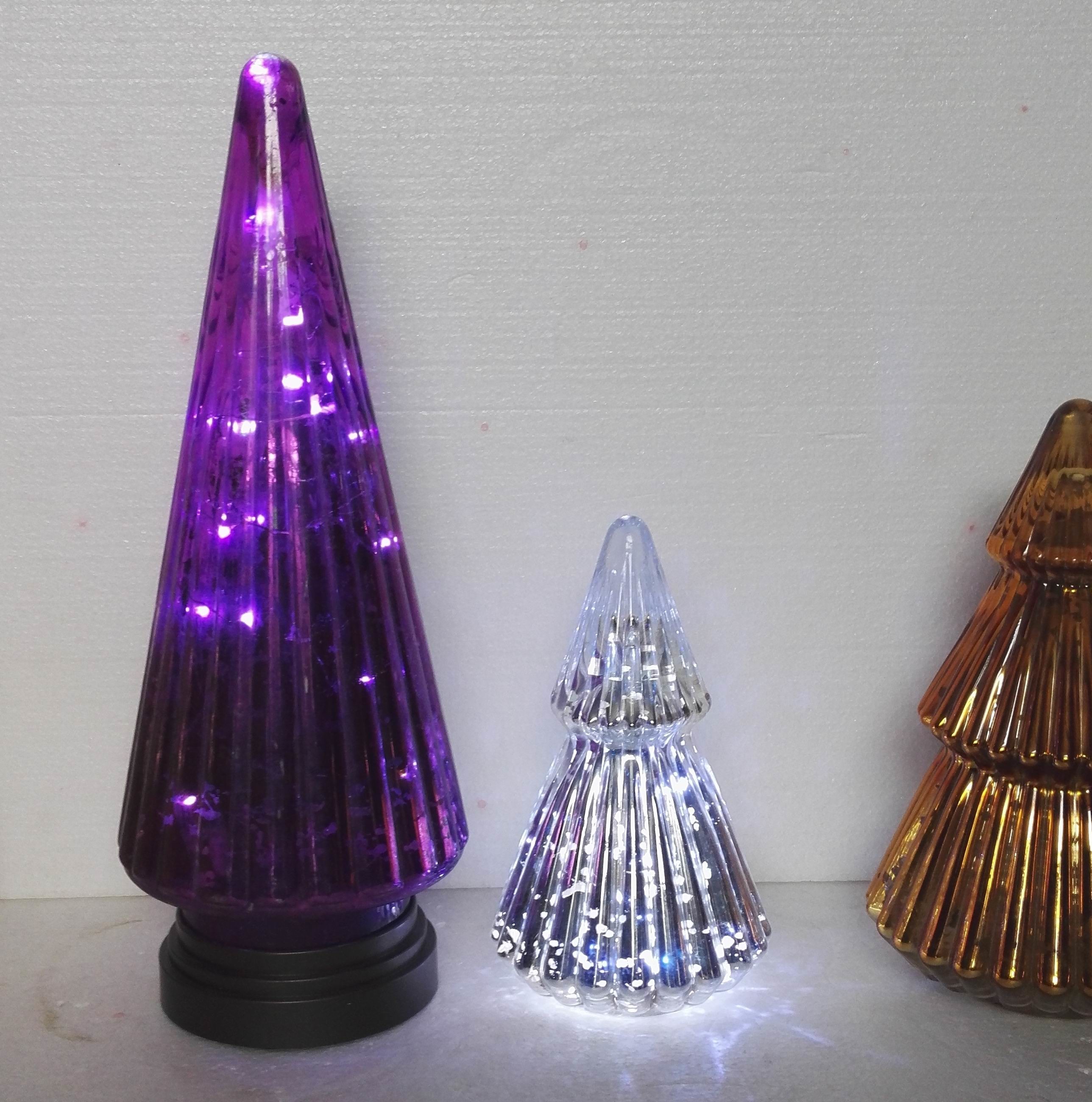 China Handblown LED Holiday Glass Candle Holders Christmas Tree Pattern on sale