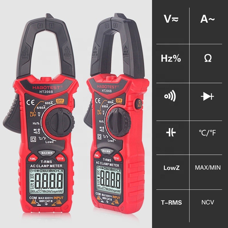  HT206B Auto Range Digital Clamp Meters , 600A AC Current Clamp Meter Manufactures