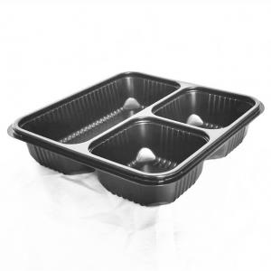 China 3 Dividers Disposable Plastic Food Packaging 192x192x40mm Disposable Compartment Tray With Lids on sale