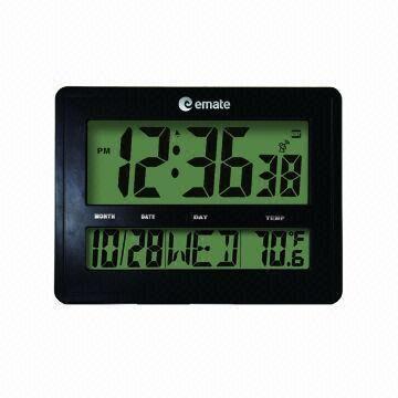 China Atomic Digital Wall Clock with Big LCD Screen Display and Indoor Temperature on sale