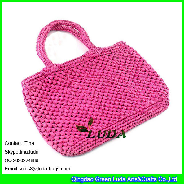 LUDA vintage pattern crocheting straw handbag mesh beach straw hobo bag