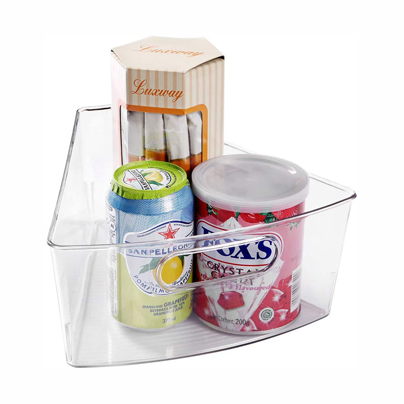 Clear Transparent Fridge Fresh Container Plastic Corner Kitchen Cabinet Lazy Susan Storage Organizer Bins Food Safe