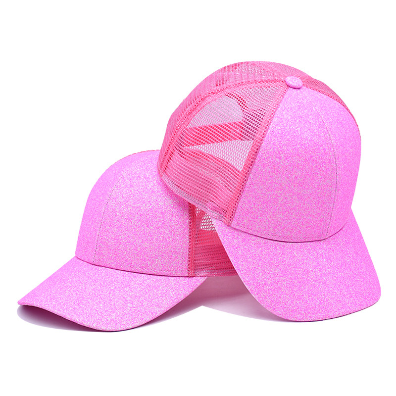  BSCI Adult Trucker Cap 100% Polyester Glitter Front Panels Precurved Bill Pink Trucker Hat Manufactures
