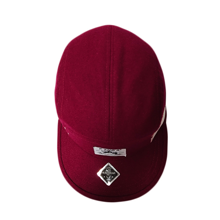  Fashion Custom Wool 5 Panel Camper Hat For Children Red Color 56-62CM Manufactures