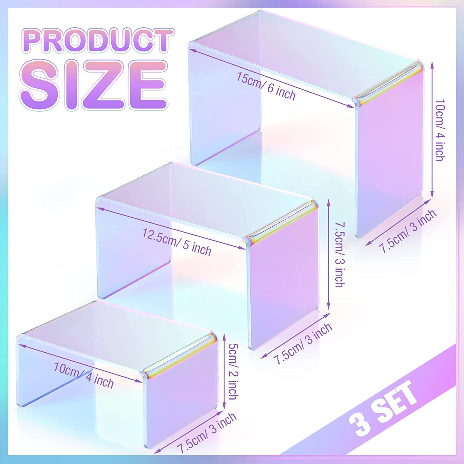  9 Iridescent Set Acrylic Display Risers , Sturdy Acrylic Candy Display Manufactures