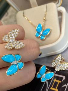  VCA Two Butterfly Earrings 18k Yellow Gold With Turquoise Diamonds Manufactures