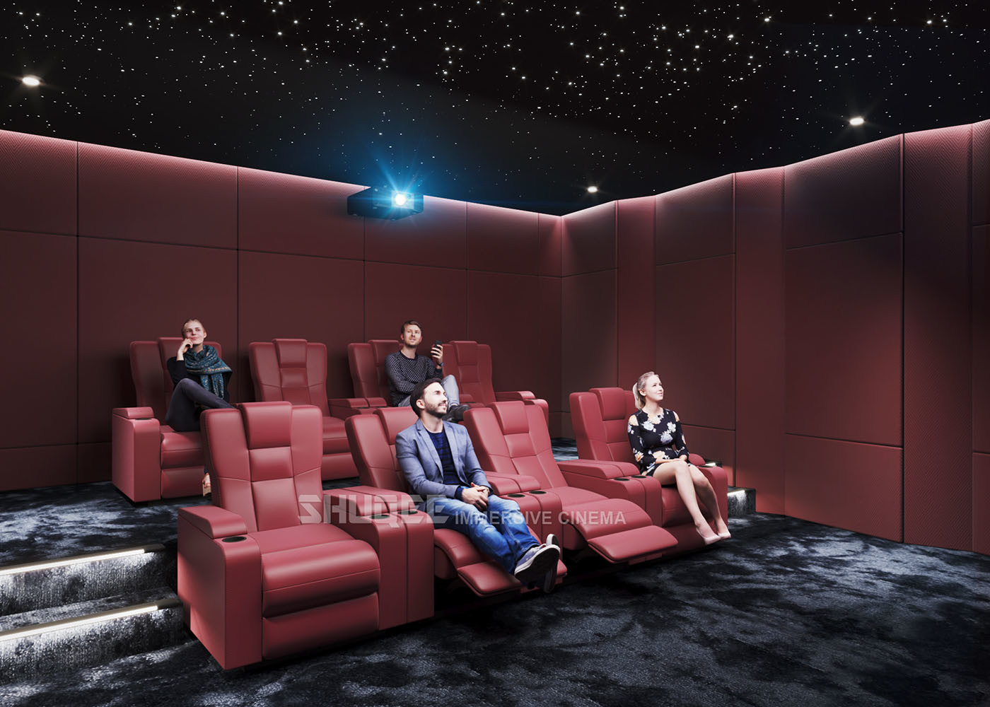  Red Electric  Leather Cinema Sofa  For Home  Cinema System With Screen / Speaker/ Projector Manufactures