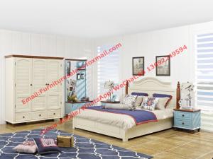  Vaulted chapel Mediterranean design bedroom furniture suite in matt white painting and Blue Nightstand with drawers Manufactures