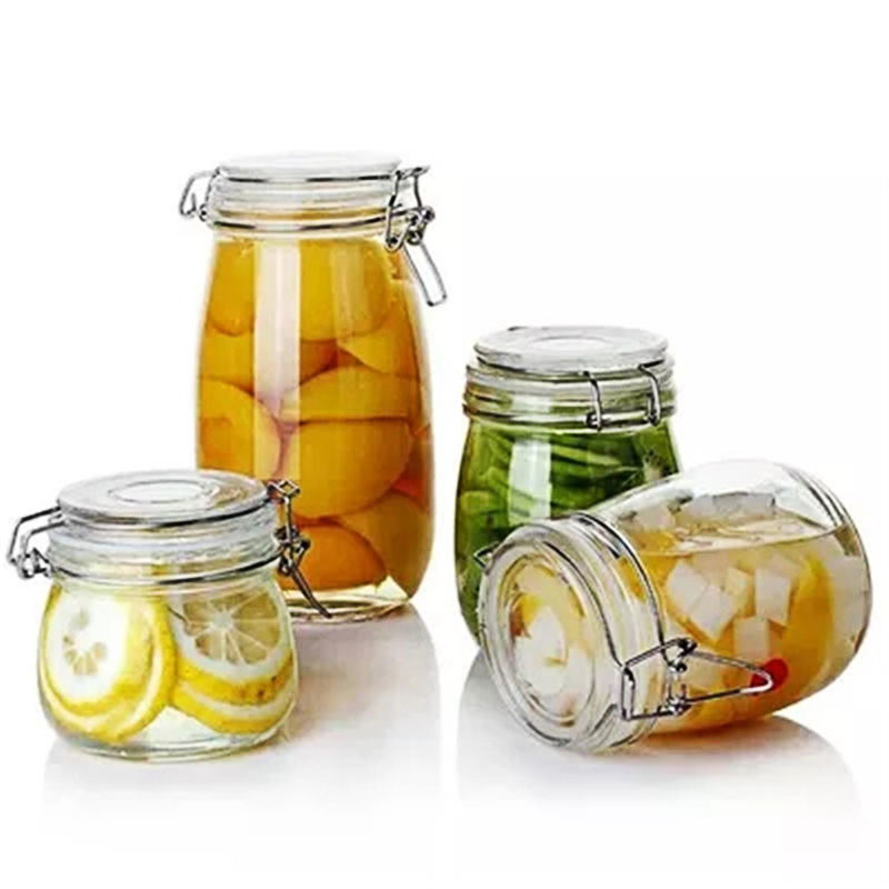 China Stocked Airtight Glass Jam Jar Canister Multi Capacity Soda Glass Material on sale