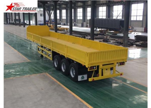 Quality 3 Axles Drop Side Front Load Trailer High Duty Steel Structure 60T Payload for sale