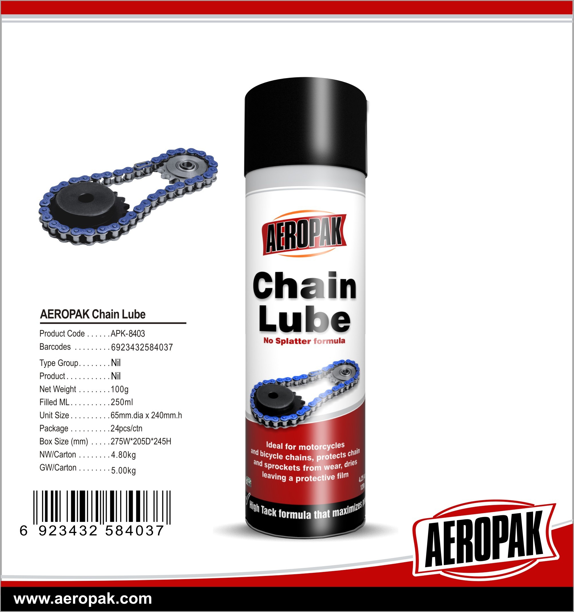  AEROPAK 500ML aerosol spray can Chain Lube for Motorcycles and Bicycle chains Manufactures