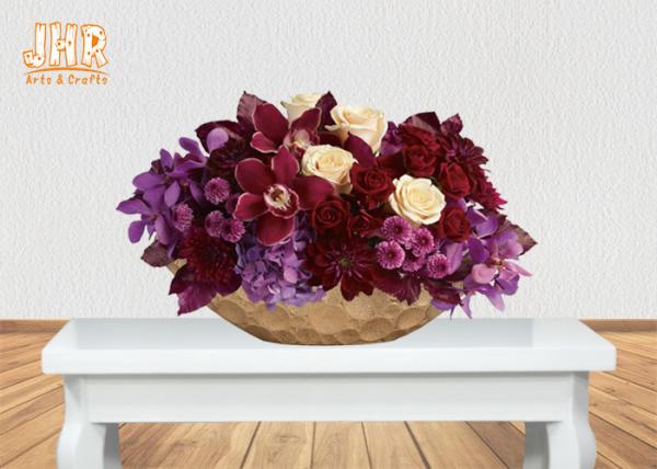 Quality Frosted Gold Fiberglass Decoration Flower Serving Bowl Centerpiece Table Vase for sale