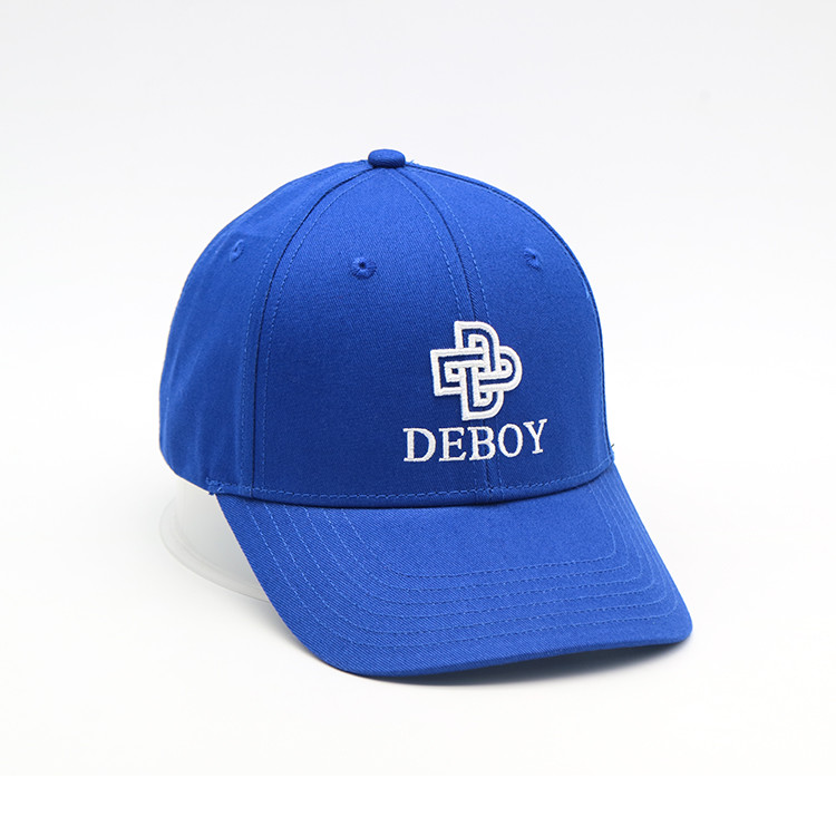  6 Panels 3D Flat Blue Embroidered Baseball Caps 100% Cotton Twill Curved Brim Hat Manufactures