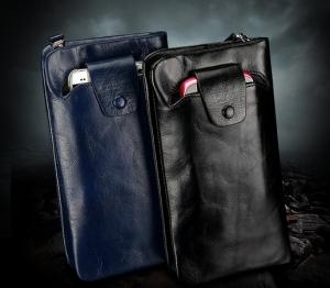 China Soft Oil wax cowhide Genuine Leather Men zipper long wallet on sale