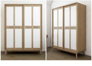 China American StyleHotel Room Wardrobe Sliding Door With Glass Door / Wooden Door on sale