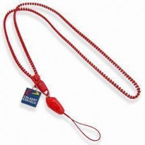  0.5cm Diameter Red Zipper Lanyard, Made of Plastic, Available in Various Colors and Strands Manufactures