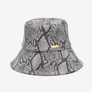  Unisex 58cm Gray PU Leather Bucket Hat With Gold Metal Logo Manufactures