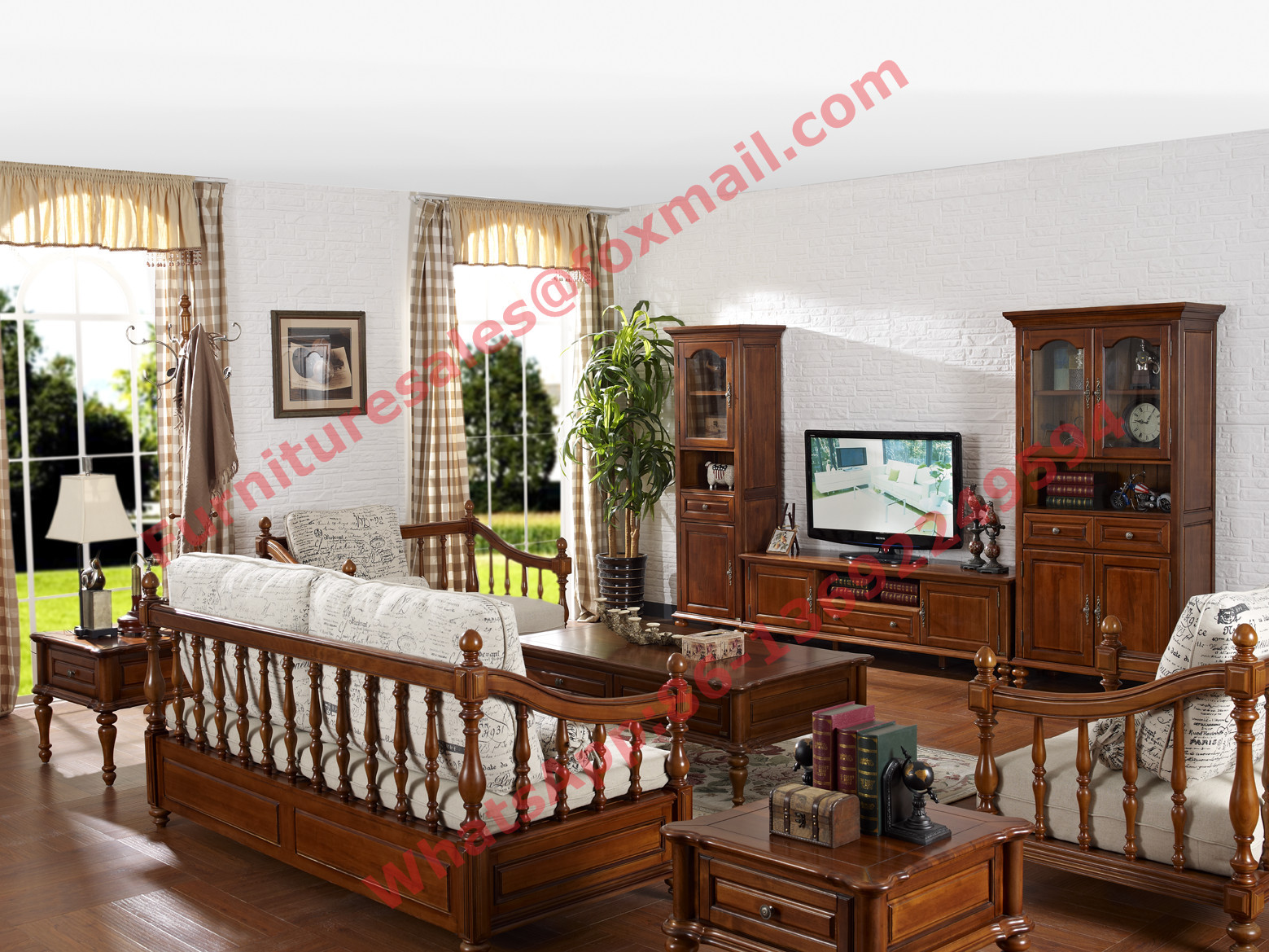  Solid Wooden Carving Frame with Fabric Upholstery Sofa Set in Living Room Set Manufactures