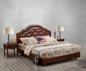  Leather / Fabric Upholstered Headboard Bed for Hotel Bedroom interior Furniture with Wooden nighstand in Cheap price Manufactures