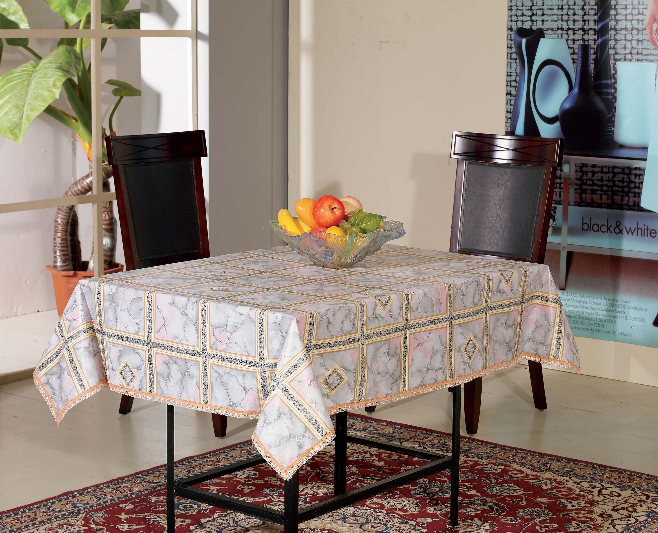 China Water-proof and Wipe Clean PVC Tablecloth with Crocheted Lace Trim on sale