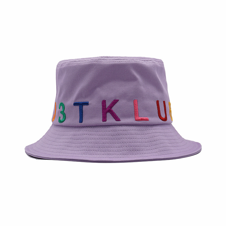  Purple 100% Cotton Bucket Hat 58cm 3D Embroidered For Women Manufactures