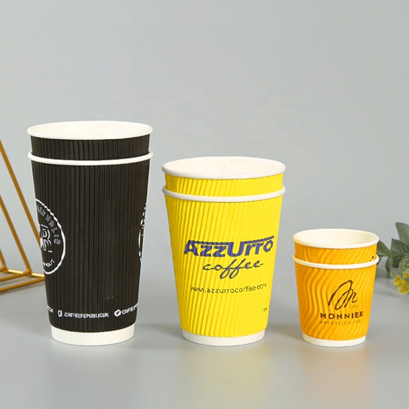 4oz 120ml 8oz 250ml Disposable Paper Cups Yellow Coffee Cups With Lid Ripple Wall