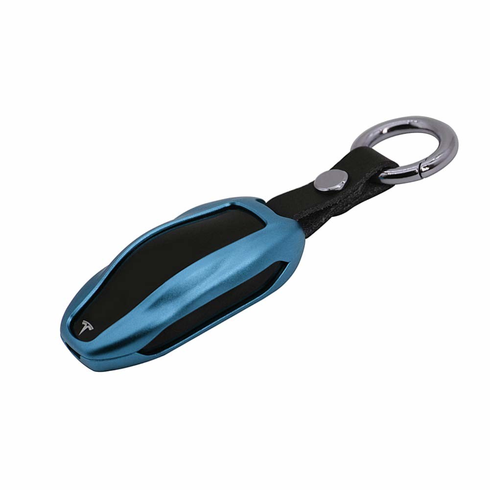  topfit Premium Aluminum Metal Car Key Case Shell Cover with Key Chain for Tesla (Blue, Model S) Manufactures