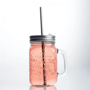 China Wholesale cheap Hot selling colored drinking glass mason jar with handle on sale