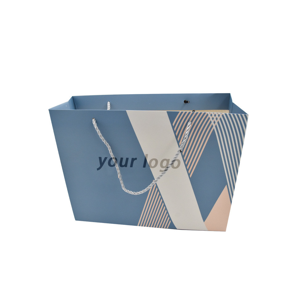  Craft Paper Small Blue Custom Paper Shopping Bags With Ribbon Manufactures