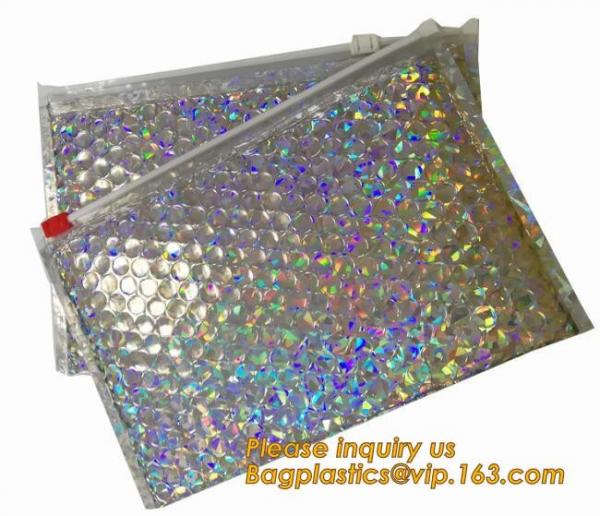 air mail metallic holographi rose gold bubble padded mailer / Zip lockkk bubble bag/ slider bubble bag,Holographic Factory